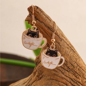 Cat & Cup Earrings
